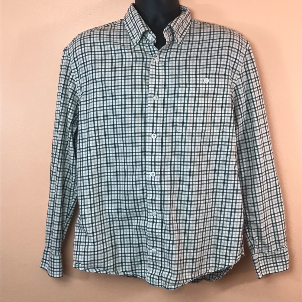 Orvis Green Tan Windowpane Plaid Long Sleeve Button Down Men M